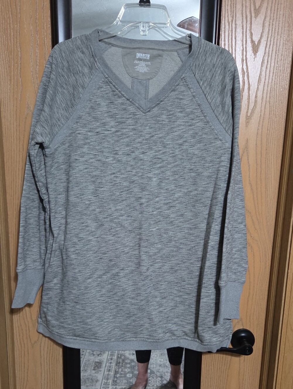Duluth Trading Co Light Gray Heather V-Neck Raglan Sweatshirt